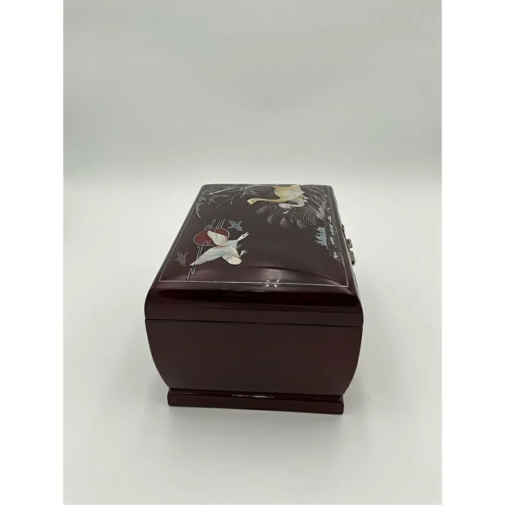 VINTAGE Mother Of Pearl Inlay Wooden Jewelry Box